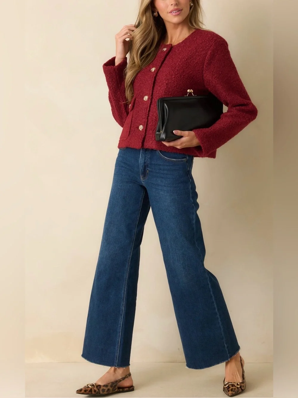entro Burgundy Textured Cropped Blazer Jacket